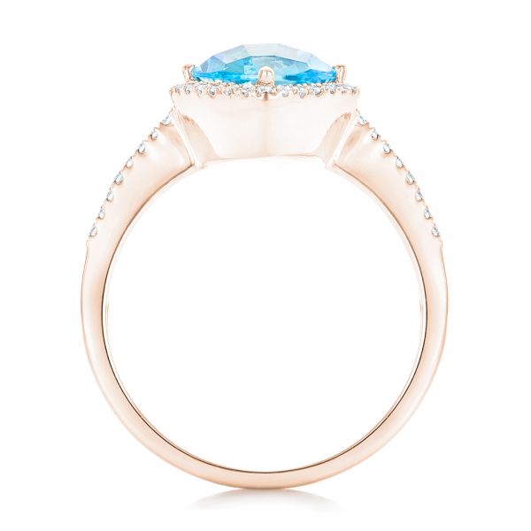 18k Rose Gold 18k Rose Gold Blue Topaz And Diamond Halo Ring - Front View -  102617