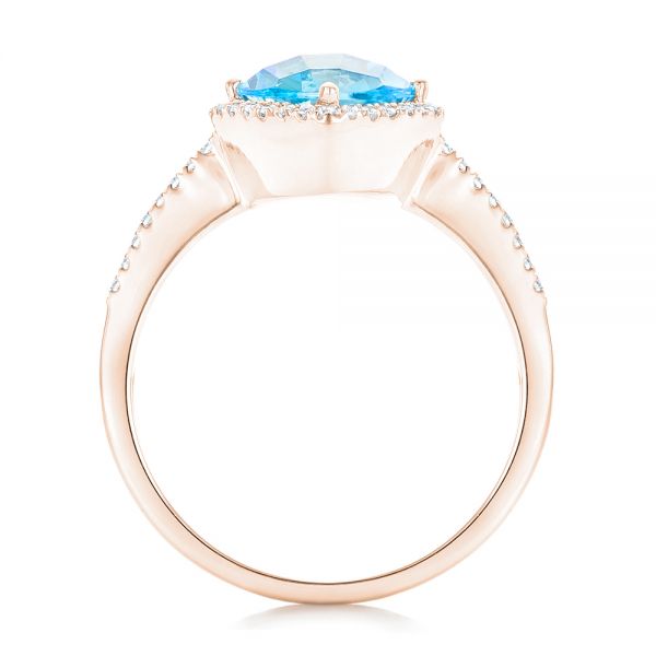 14k Rose Gold 14k Rose Gold Blue Topaz And Diamond Halo Ring - Front View -  102617