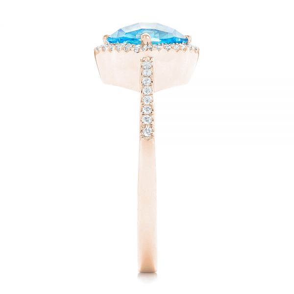 18k Rose Gold 18k Rose Gold Blue Topaz And Diamond Halo Ring - Side View -  102617