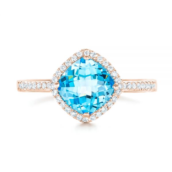 14k Rose Gold 14k Rose Gold Blue Topaz And Diamond Halo Ring - Top View -  102617