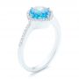 14k White Gold Blue Topaz And Diamond Halo Ring - Three-Quarter View -  102617 - Thumbnail