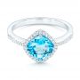 14k White Gold Blue Topaz And Diamond Halo Ring - Flat View -  102617 - Thumbnail