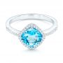  Platinum Platinum Blue Topaz And Diamond Halo Ring - Flat View -  102617 - Thumbnail