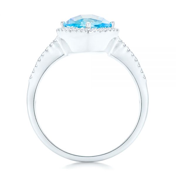 18k White Gold 18k White Gold Blue Topaz And Diamond Halo Ring - Front View -  102617