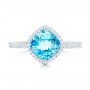 14k White Gold Blue Topaz And Diamond Halo Ring - Top View -  102617 - Thumbnail