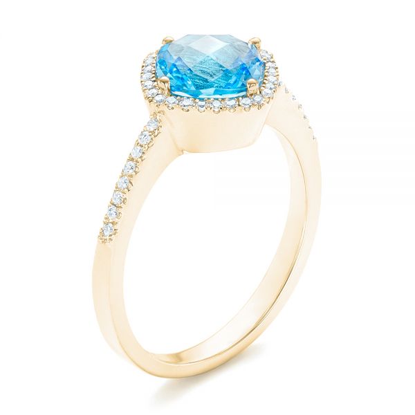 14k Yellow Gold 14k Yellow Gold Blue Topaz And Diamond Halo Ring - Three-Quarter View -  102617