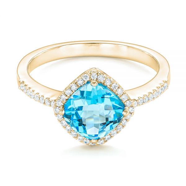 14k Yellow Gold 14k Yellow Gold Blue Topaz And Diamond Halo Ring - Flat View -  102617