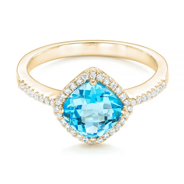 18k Yellow Gold 18k Yellow Gold Blue Topaz And Diamond Halo Ring - Flat View -  102617