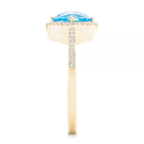 14k Yellow Gold 14k Yellow Gold Blue Topaz And Diamond Halo Ring - Side View -  102617