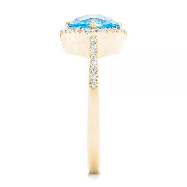 18k Yellow Gold 18k Yellow Gold Blue Topaz And Diamond Halo Ring - Side View -  102617