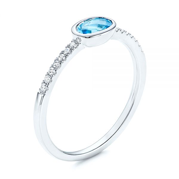 Blue Topaz And Diamond Ring - Three-Quarter View -  106569