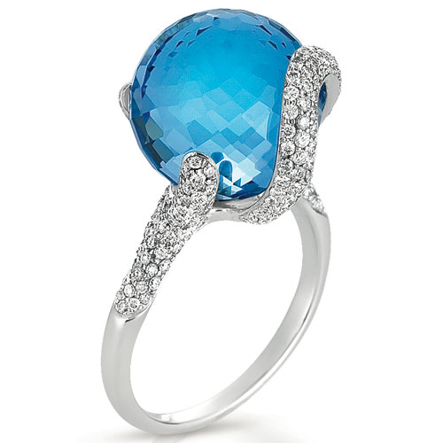 Blue Topaz And Pave Diamond Ring - Vanna K - Three-Quarter View -  1086 - Thumbnail