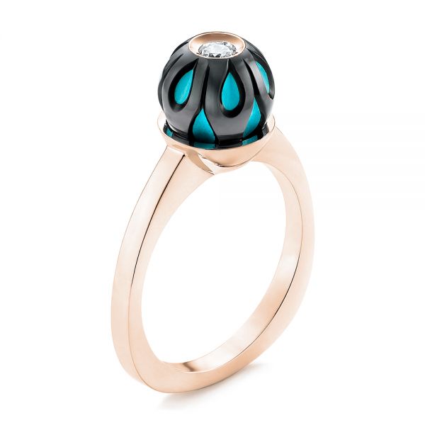 18k Rose Gold 18k Rose Gold Carved Turquoise Tahitian Pearl And Diamond Ring - Three-Quarter View -  103246