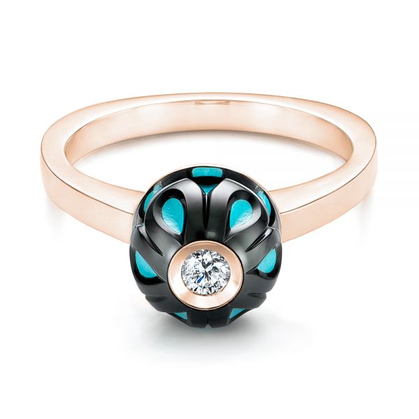 18k Rose Gold 18k Rose Gold Carved Turquoise Tahitian Pearl And Diamond Ring - Flat View -  103246