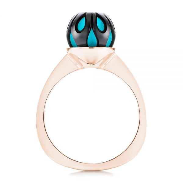 14k Rose Gold 14k Rose Gold Carved Turquoise Tahitian Pearl And Diamond Ring - Front View -  103246