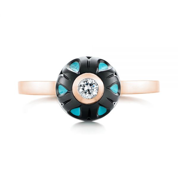 18k Rose Gold 18k Rose Gold Carved Turquoise Tahitian Pearl And Diamond Ring - Top View -  103246