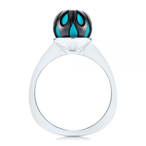 14k White Gold Carved Turquoise Tahitian Pearl And Diamond Ring - Front View -  103246