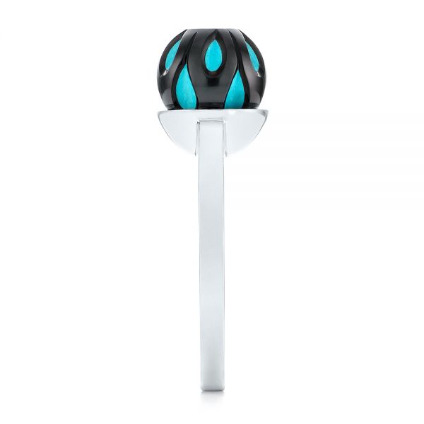 14k White Gold Carved Turquoise Tahitian Pearl And Diamond Ring - Side View - 103246