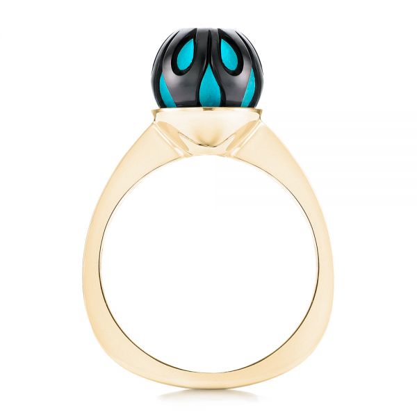 18k Yellow Gold 18k Yellow Gold Carved Turquoise Tahitian Pearl And Diamond Ring - Front View -  103246