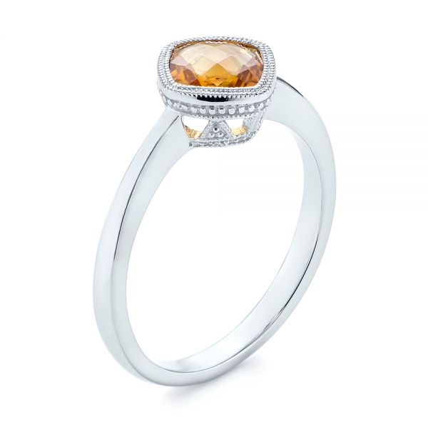 14k White Gold Citrine Vintage-inspired Solitaire Ring - Three-Quarter View -  104594