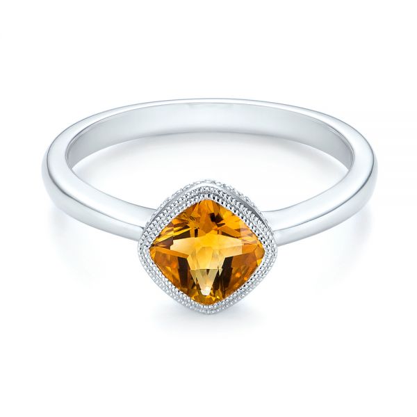 14k White Gold Citrine Vintage-inspired Solitaire Ring - Flat View -  104594