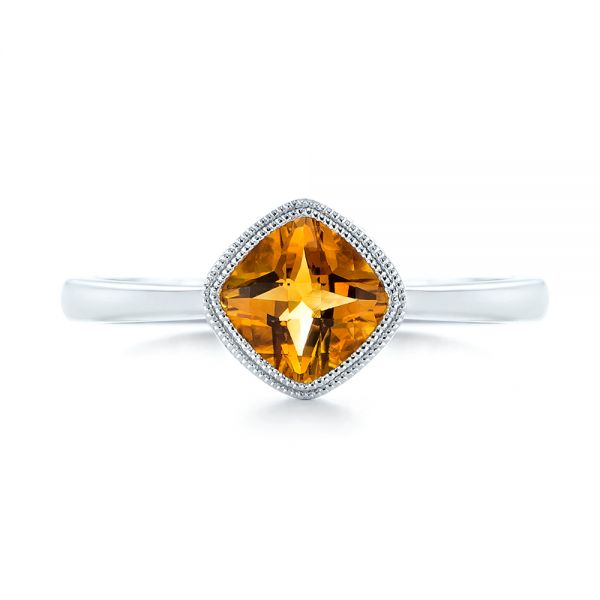 14k White Gold Citrine Vintage-inspired Solitaire Ring - Top View -  104594