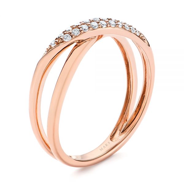 14k Rose Gold Criss Cross Pave Diamond Fashion Ring - Three-Quarter View -  105496