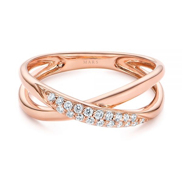 14k Rose Gold Criss Cross Pave Diamond Fashion Ring - Flat View -  105496