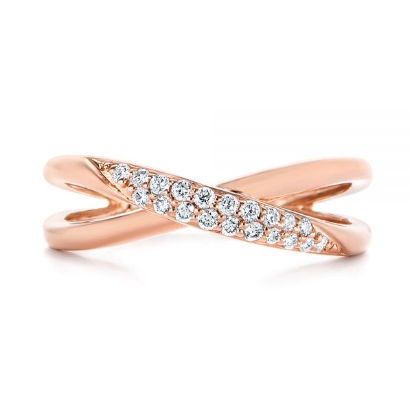 14k Rose Gold Criss Cross Pave Diamond Fashion Ring - Top View -  105496