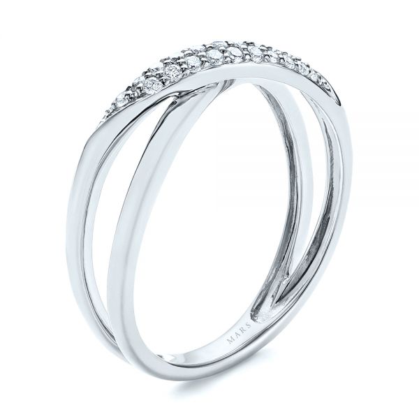 18k White Gold 18k White Gold Criss Cross Pave Diamond Fashion Ring - Three-Quarter View -  105496