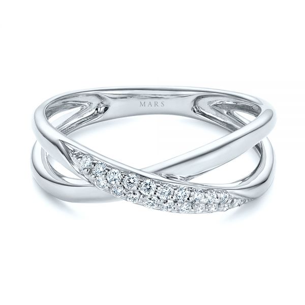 18k White Gold 18k White Gold Criss Cross Pave Diamond Fashion Ring - Flat View -  105496