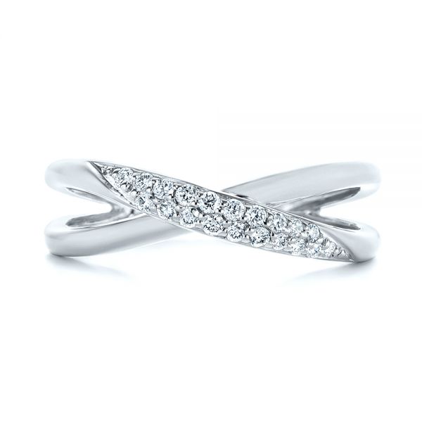 18k White Gold 18k White Gold Criss Cross Pave Diamond Fashion Ring - Top View -  105496