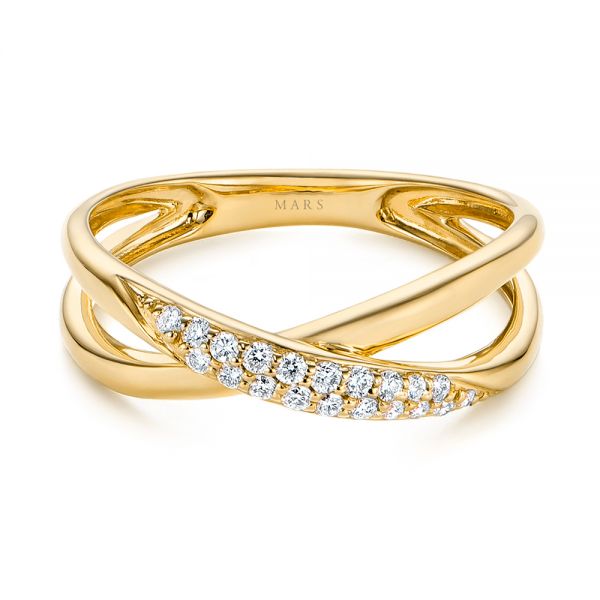 18k Yellow Gold 18k Yellow Gold Criss Cross Pave Diamond Fashion Ring - Flat View -  105496