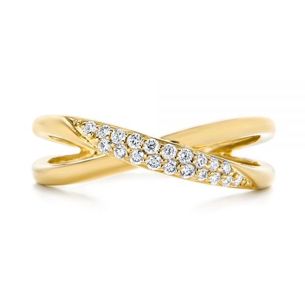 14k Yellow Gold 14k Yellow Gold Criss Cross Pave Diamond Fashion Ring - Top View -  105496