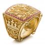 18k Yellow Gold Cross And Crown Hand Carved Men's Ring - Three-Quarter View -  101510 - Thumbnail