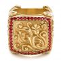 18k Yellow Gold Cross And Crown Hand Carved Men's Ring - Flat View -  101510 - Thumbnail