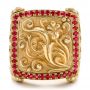 18k Yellow Gold Cross And Crown Hand Carved Men's Ring - Top View -  101510 - Thumbnail