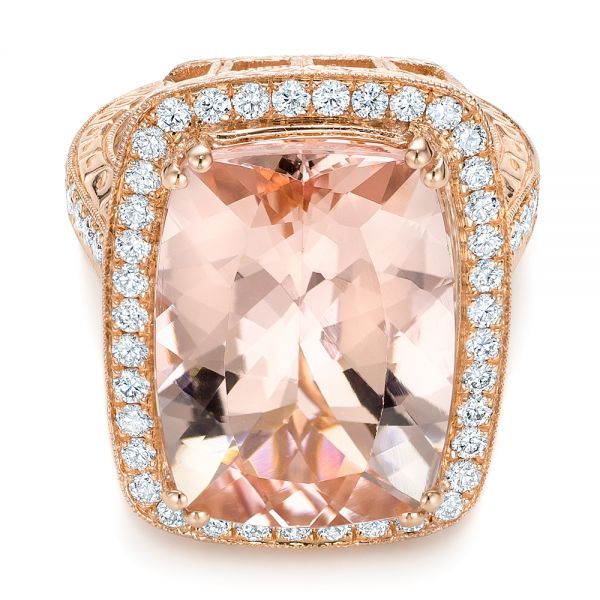 18k Rose Gold 18k Rose Gold Cushion Morganite And Diamond Halo Fashion Ring - Flat View - 101777