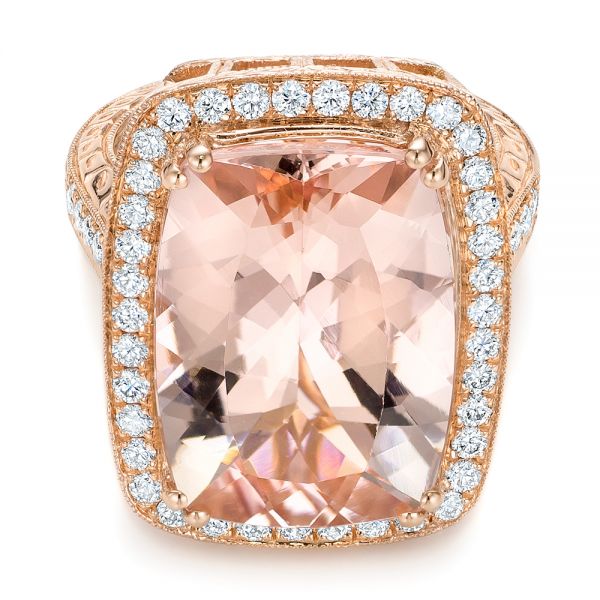 14k Rose Gold 14k Rose Gold Cushion Morganite And Diamond Halo Fashion Ring - Flat View -  101777