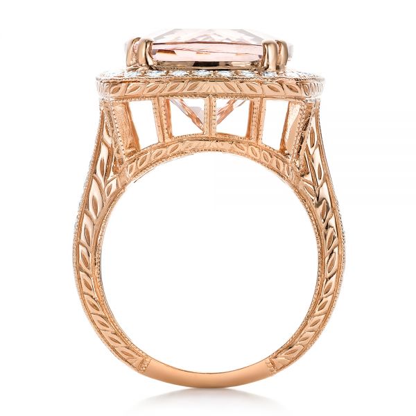 14k Rose Gold 14k Rose Gold Cushion Morganite And Diamond Halo Fashion Ring - Front View -  101777