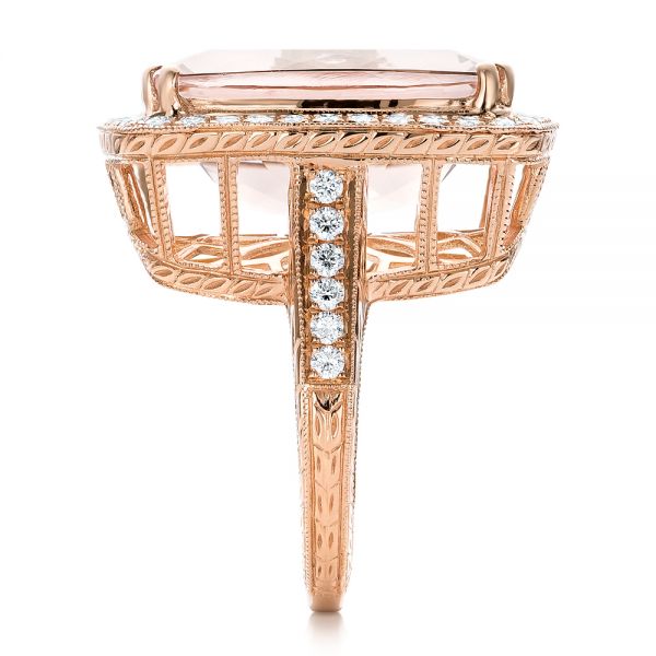 14k Rose Gold 14k Rose Gold Cushion Morganite And Diamond Halo Fashion Ring - Side View -  101777