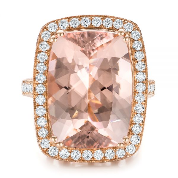 18k Rose Gold 18k Rose Gold Cushion Morganite And Diamond Halo Fashion Ring - Top View - 101777