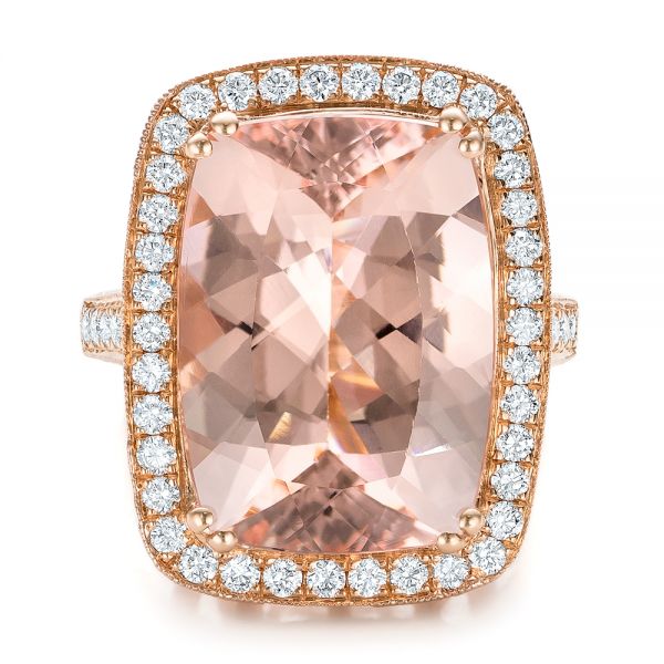 14k Rose Gold 14k Rose Gold Cushion Morganite And Diamond Halo Fashion Ring - Top View -  101777