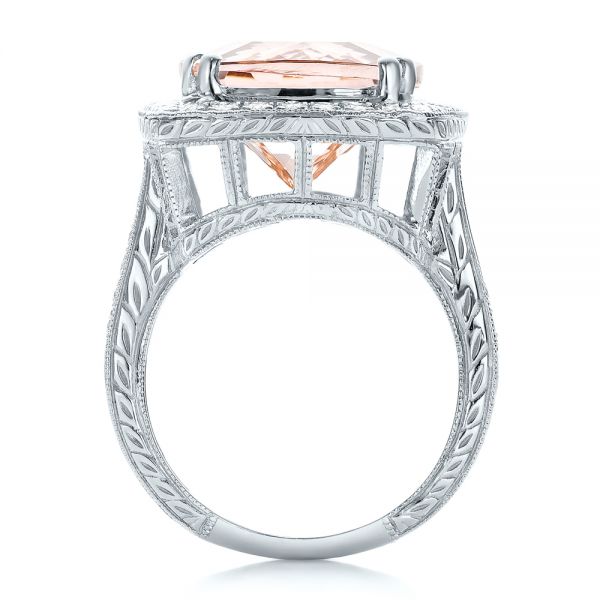 18k White Gold 18k White Gold Cushion Morganite And Diamond Halo Fashion Ring - Front View - 101777