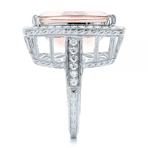  Platinum Platinum Cushion Morganite And Diamond Halo Fashion Ring - Side View -  101777