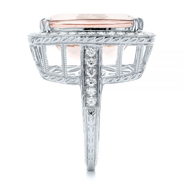 18k White Gold 18k White Gold Cushion Morganite And Diamond Halo Fashion Ring - Side View - 101777