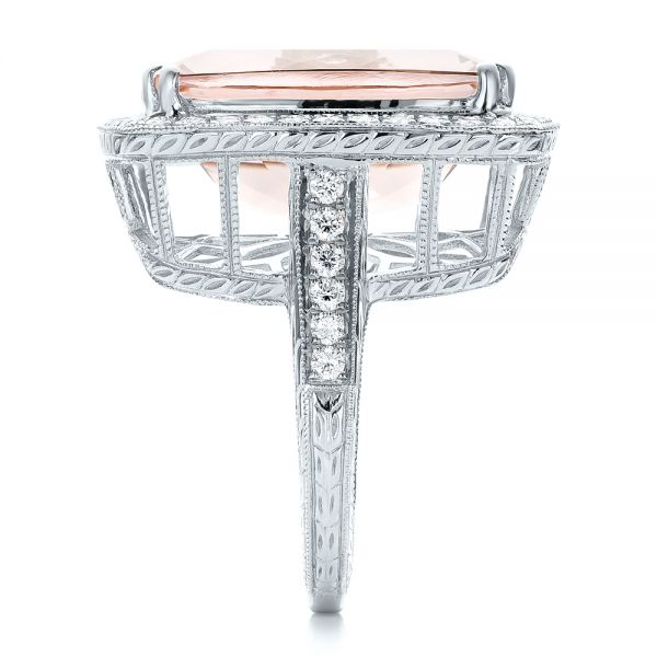 14k White Gold 14k White Gold Cushion Morganite And Diamond Halo Fashion Ring - Side View -  101777