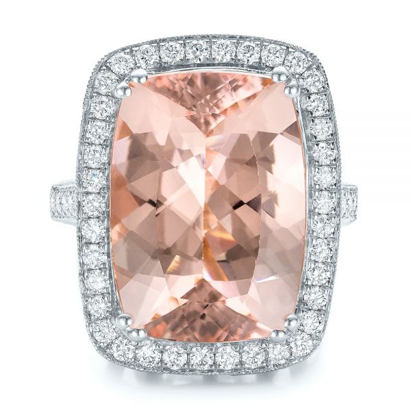 18k White Gold 18k White Gold Cushion Morganite And Diamond Halo Fashion Ring - Top View - 101777
