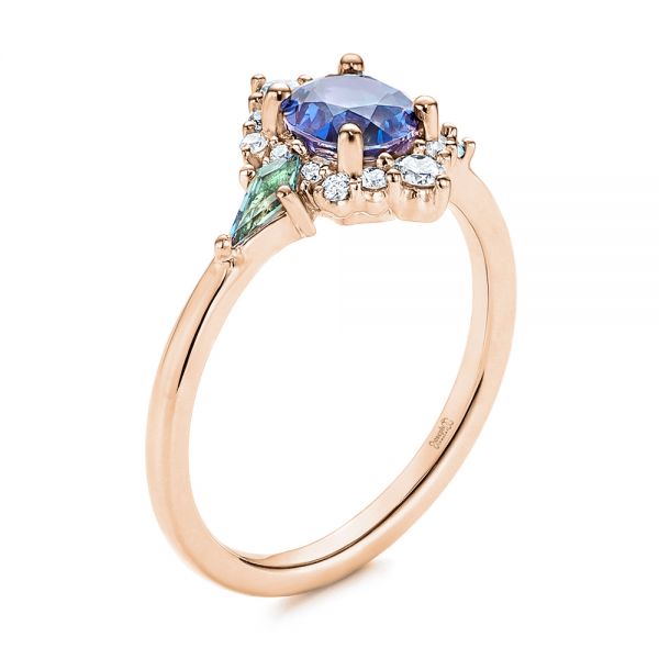 18k Rose Gold 18k Rose Gold Custom Alexandrite And Diamond Ring - Three-Quarter View -  106618