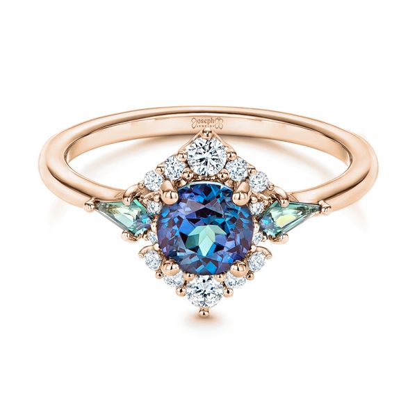 14k Rose Gold 14k Rose Gold Custom Alexandrite And Diamond Ring - Flat View - 106618